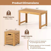 Ensemble de 3 tables et tabourets de terrasse rectangulaires Costway avec espace de rangement caché pour balcon