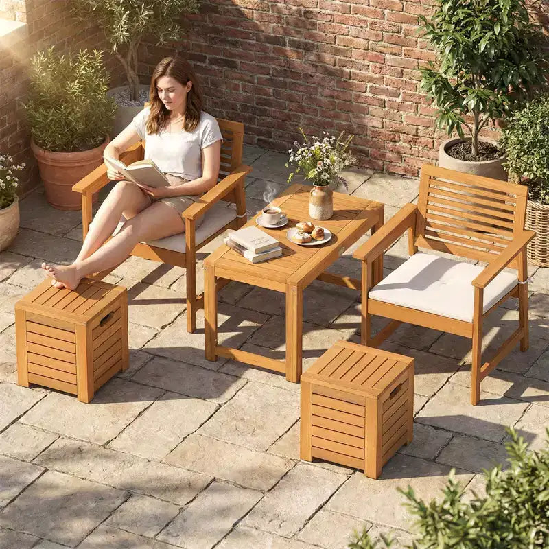 Ensemble de 3 tables et tabourets de terrasse rectangulaires Costway avec espace de rangement caché pour balcon