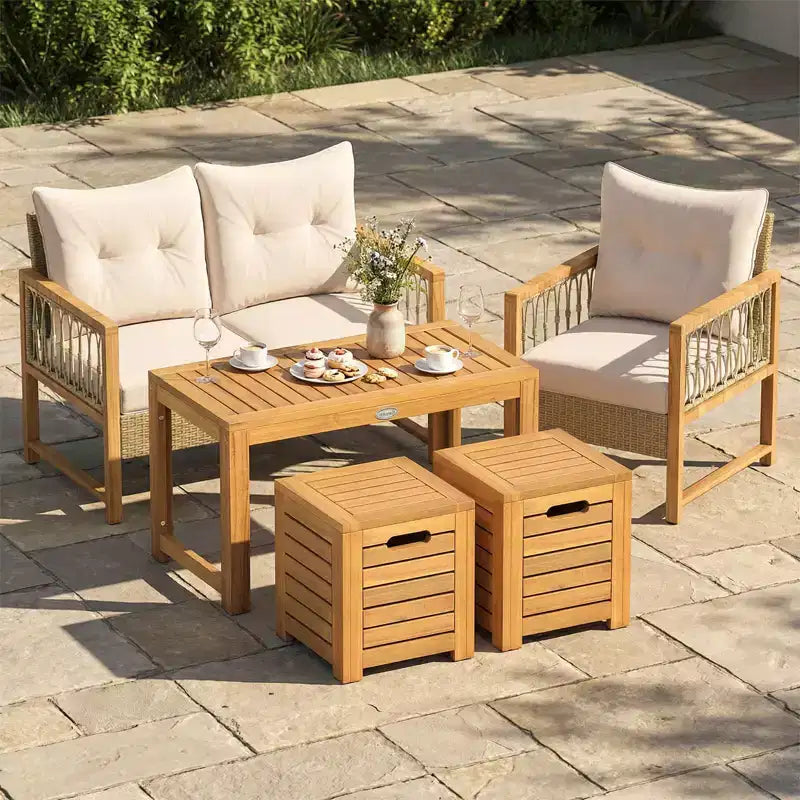 Ensemble de 3 tables et tabourets de terrasse rectangulaires Costway avec espace de rangement caché pour balcon