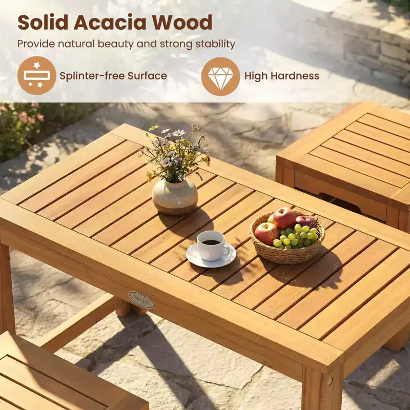 Ensemble de 3 tables et tabourets de terrasse rectangulaires Costway avec espace de rangement caché pour balcon