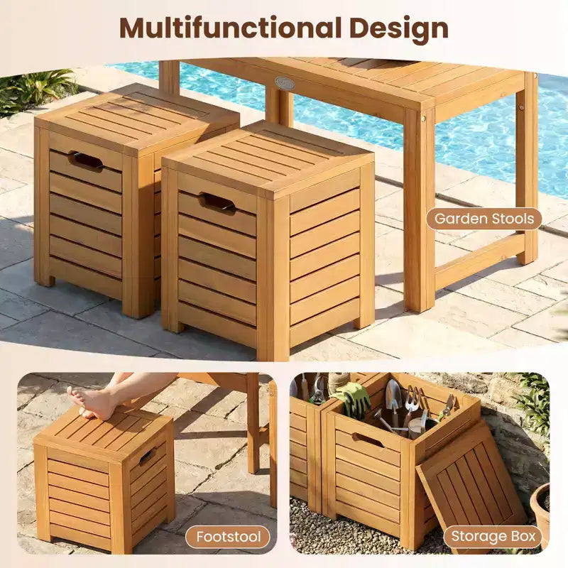 Ensemble de 3 tables et tabourets de terrasse rectangulaires Costway avec espace de rangement caché pour balcon
