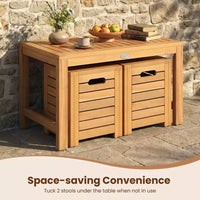 Ensemble de 3 tables et tabourets de terrasse rectangulaires Costway avec espace de rangement caché pour balcon