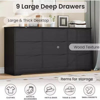 Commode à 9 tiroirs pour chambre à coucher, commode en bois de 150 cm de large avec plateau spacieux, grande commode, meuble TV, organisateur de rangement pour vêtements pour salon