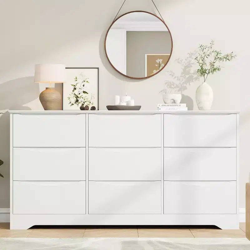 Commode à 9 tiroirs pour chambre à coucher, commode en bois de 150 cm de large avec plateau spacieux, grande commode, meuble TV, organisateur de rangement pour vêtements pour salon