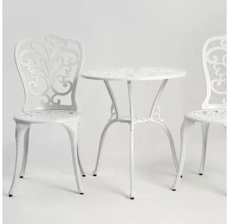 Whisen Ensemble de mobilier de terrasse résistant à la rouille 3 pièces, aluminium d'extérieur, 1 table ronde et 2 chaises avec trou pour parasol