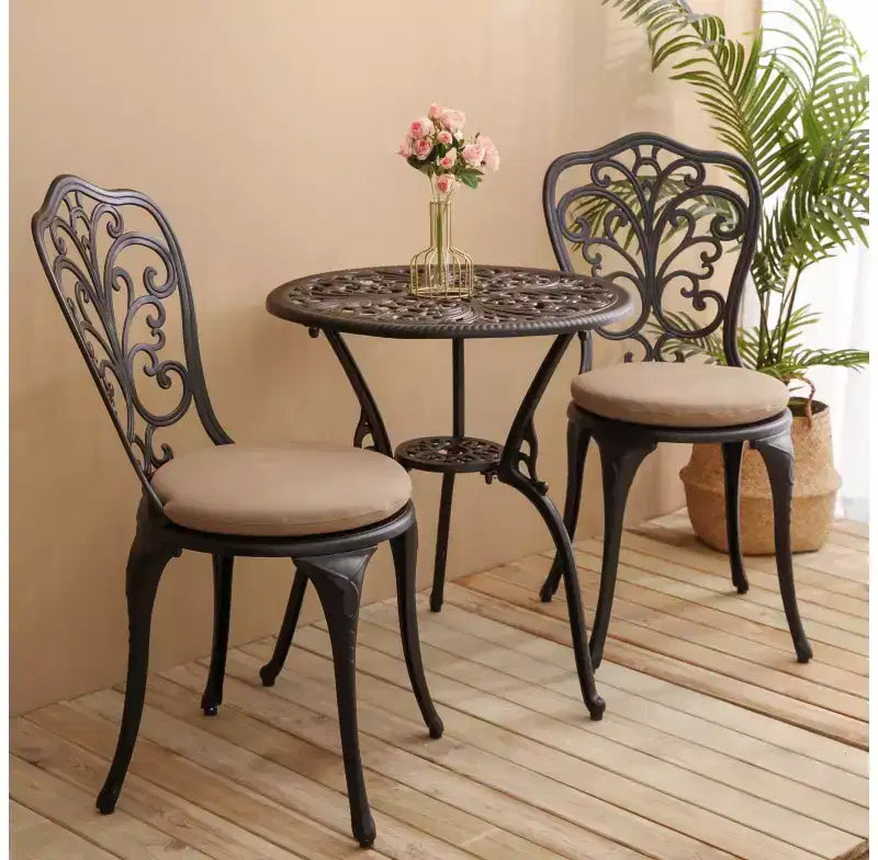 Whisen Ensemble de mobilier de terrasse résistant à la rouille 3 pièces, aluminium d'extérieur, 1 table ronde et 2 chaises avec trou pour parasol