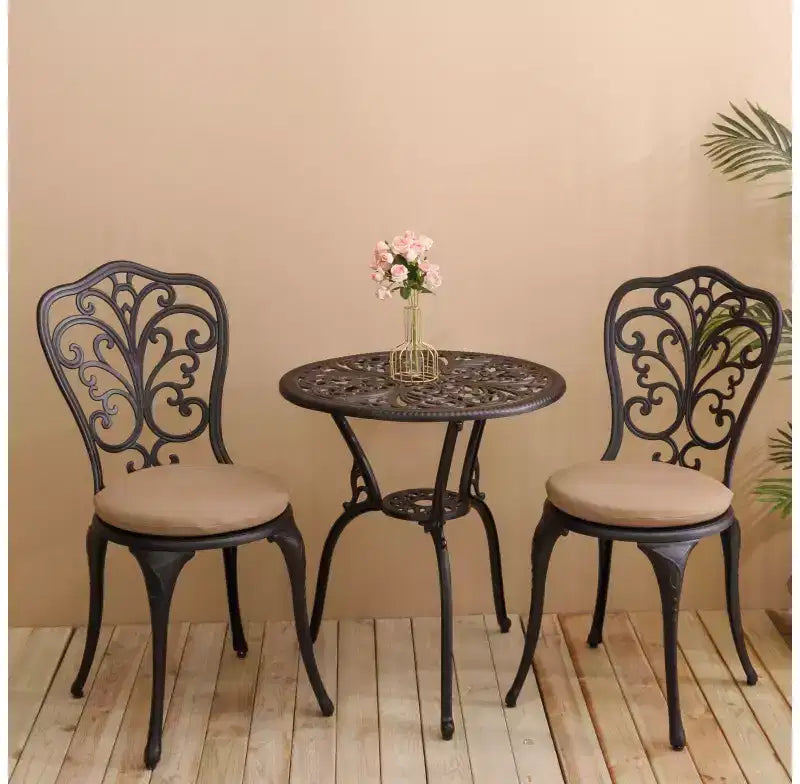 Whisen Ensemble de mobilier de terrasse résistant à la rouille 3 pièces, aluminium d'extérieur, 1 table ronde et 2 chaises avec trou pour parasol