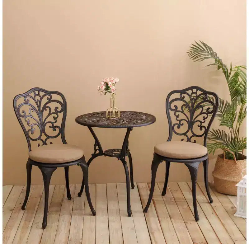 Whisen Ensemble de mobilier de terrasse résistant à la rouille 3 pièces, aluminium d'extérieur, 1 table ronde et 2 chaises avec trou pour parasol