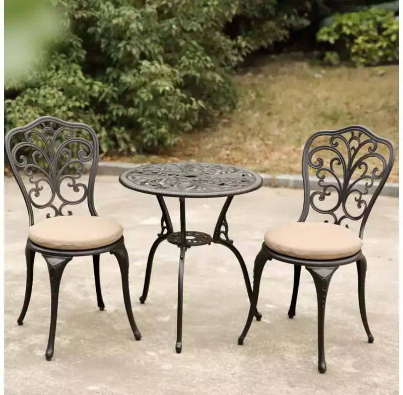 Whisen Ensemble de mobilier de terrasse résistant à la rouille 3 pièces, aluminium d'extérieur, 1 table ronde et 2 chaises avec trou pour parasol
