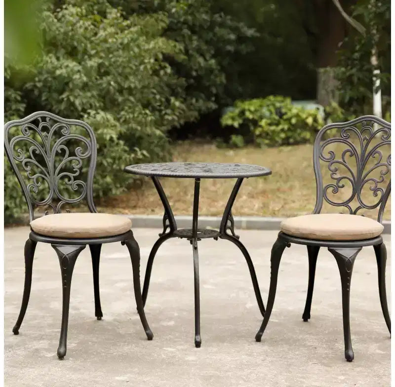 Whisen Ensemble de mobilier de terrasse résistant à la rouille 3 pièces, aluminium d'extérieur, 1 table ronde et 2 chaises avec trou pour parasol
