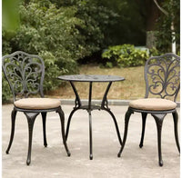 Whisen Ensemble de mobilier de terrasse résistant à la rouille 3 pièces, aluminium d'extérieur, 1 table ronde et 2 chaises avec trou pour parasol
