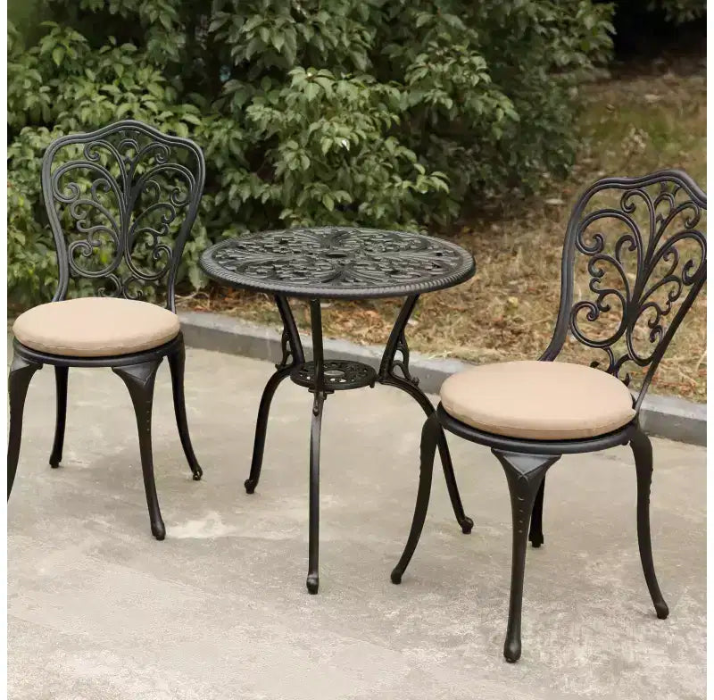 Whisen Ensemble de mobilier de terrasse résistant à la rouille 3 pièces, aluminium d'extérieur, 1 table ronde et 2 chaises avec trou pour parasol