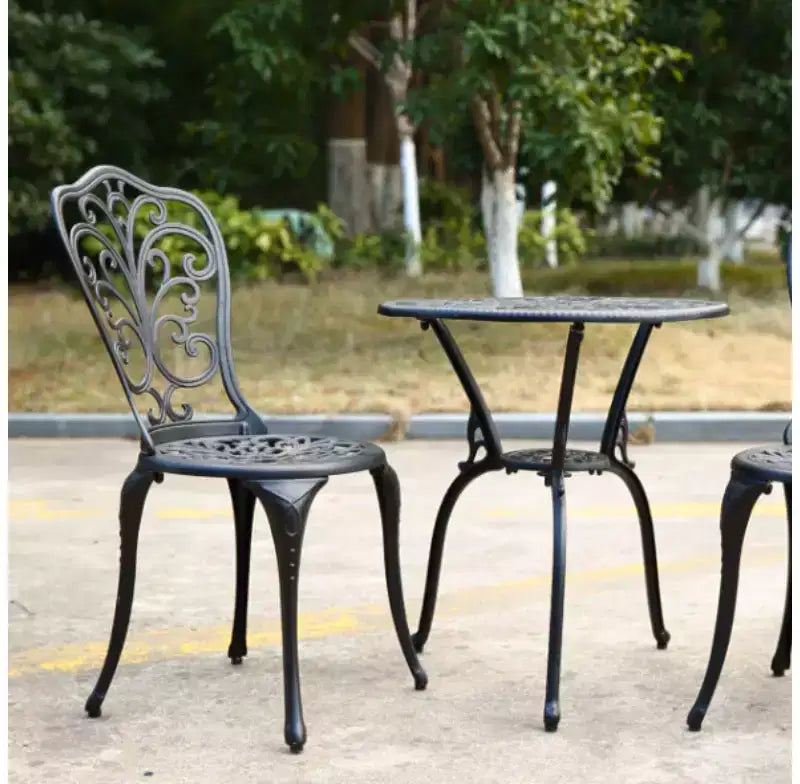 Whisen Ensemble de mobilier de terrasse résistant à la rouille 3 pièces, aluminium d'extérieur, 1 table ronde et 2 chaises avec trou pour parasol