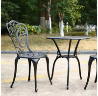 Whisen Ensemble de mobilier de terrasse résistant à la rouille 3 pièces, aluminium d'extérieur, 1 table ronde et 2 chaises avec trou pour parasol