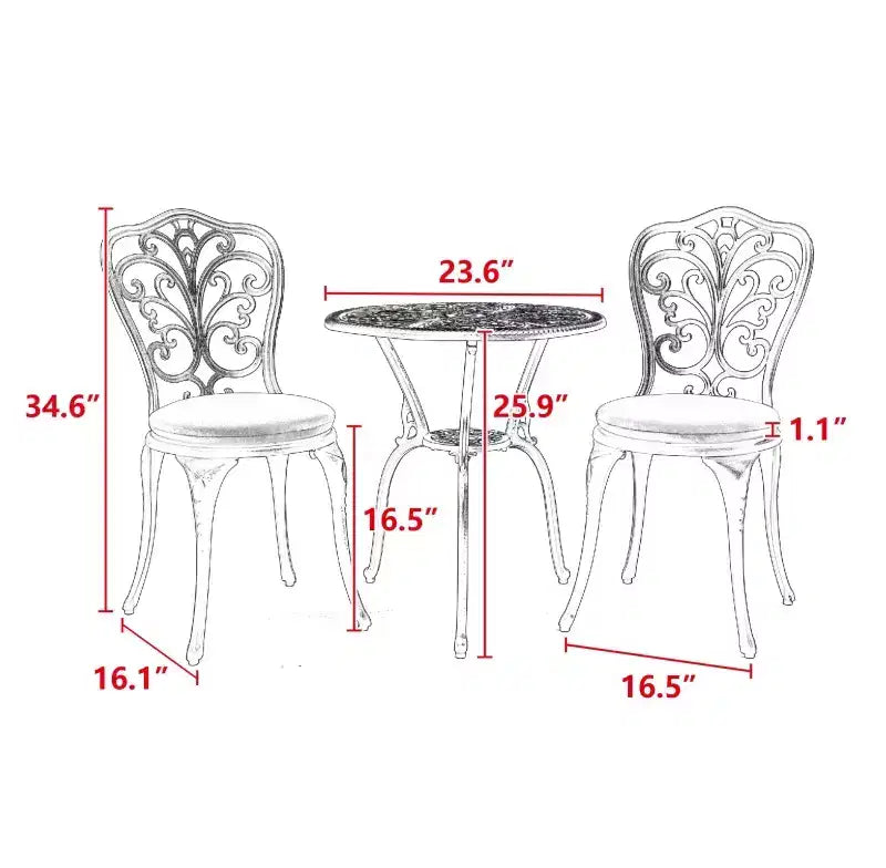 Whisen Ensemble de mobilier de terrasse résistant à la rouille 3 pièces, aluminium d'extérieur, 1 table ronde et 2 chaises avec trou pour parasol