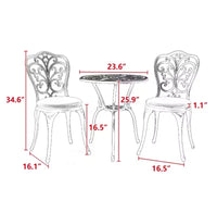Whisen Ensemble de mobilier de terrasse résistant à la rouille 3 pièces, aluminium d'extérieur, 1 table ronde et 2 chaises avec trou pour parasol
