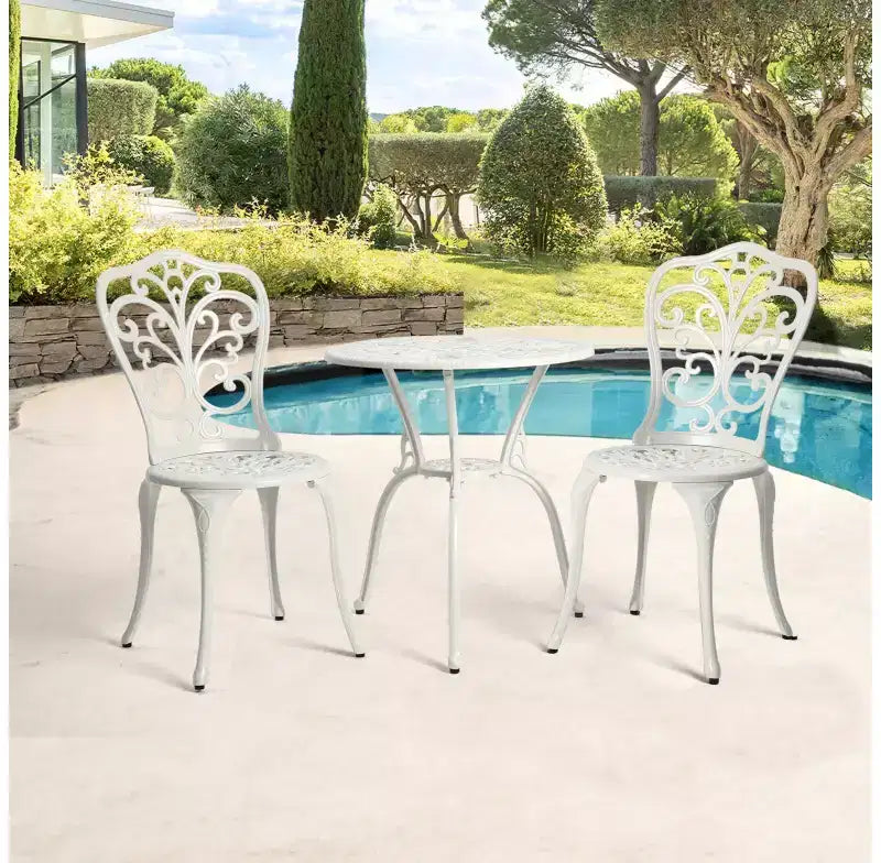 Whisen Ensemble de mobilier de terrasse résistant à la rouille 3 pièces, aluminium d'extérieur, 1 table ronde et 2 chaises avec trou pour parasol