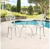 Whisen Ensemble de mobilier de terrasse résistant à la rouille 3 pièces, aluminium d'extérieur, 1 table ronde et 2 chaises avec trou pour parasol