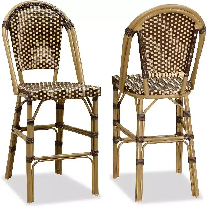 PURPLE LEAF Tabourets de bar français, lot de 2, avec dossier, en rotin, osier, avec repose-pieds, pour îlot de cuisine, tabourets de bar d'extérieur