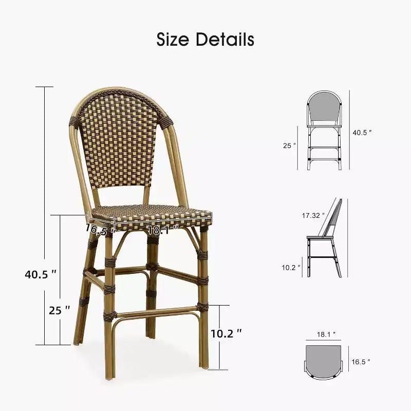 PURPLE LEAF Tabourets de bar français, lot de 2, avec dossier, en rotin, osier, avec repose-pieds, pour îlot de cuisine, tabourets de bar d'extérieur