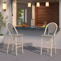 PURPLE LEAF Tabourets de bar français, lot de 2, avec dossier, en rotin, osier, avec repose-pieds, pour îlot de cuisine, tabourets de bar d'extérieur