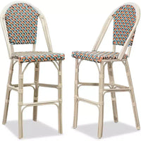 PURPLE LEAF Tabourets de bar français, lot de 2, avec dossier, en rotin, osier, avec repose-pieds, pour îlot de cuisine, tabourets de bar d'extérieur