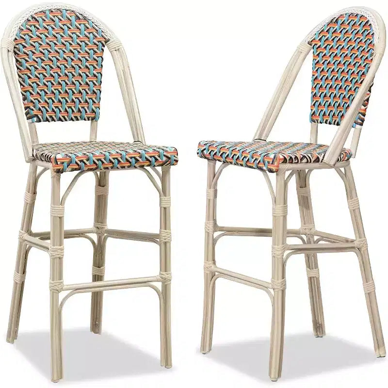 PURPLE LEAF Tabourets de bar français, lot de 2, avec dossier, en rotin, osier, avec repose-pieds, pour îlot de cuisine, tabourets de bar d'extérieur