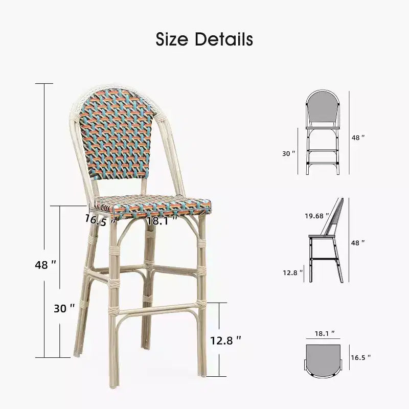 PURPLE LEAF Tabourets de bar français, lot de 2, avec dossier, en rotin, osier, avec repose-pieds, pour îlot de cuisine, tabourets de bar d'extérieur