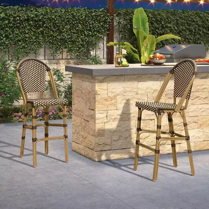 PURPLE LEAF Tabourets de bar français, lot de 2, avec dossier, en rotin, osier, avec repose-pieds, pour îlot de cuisine, tabourets de bar d'extérieur