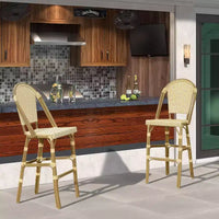 PURPLE LEAF Tabourets de bar français, lot de 2, avec dossier, en rotin, osier, avec repose-pieds, pour îlot de cuisine, tabourets de bar d'extérieur