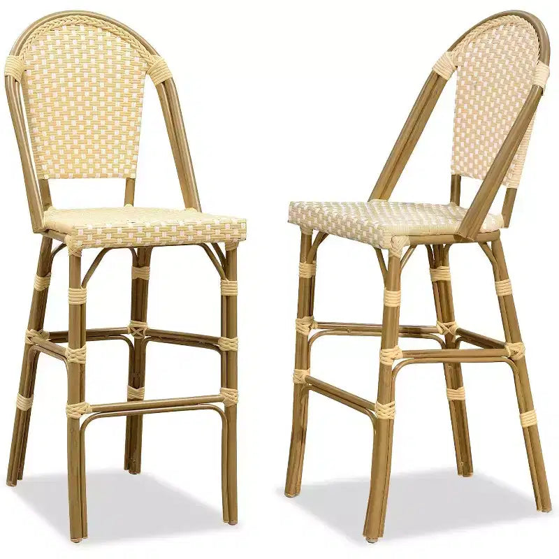 PURPLE LEAF Tabourets de bar français, lot de 2, avec dossier, en rotin, osier, avec repose-pieds, pour îlot de cuisine, tabourets de bar d'extérieur