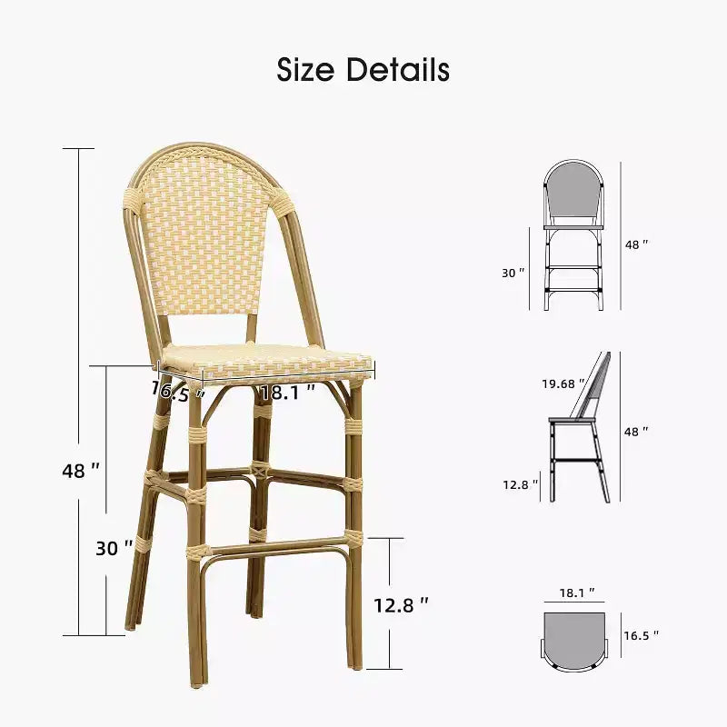 PURPLE LEAF Tabourets de bar français, lot de 2, avec dossier, en rotin, osier, avec repose-pieds, pour îlot de cuisine, tabourets de bar d'extérieur