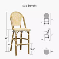 PURPLE LEAF Tabourets de bar français, lot de 2, avec dossier, en rotin, osier, avec repose-pieds, pour îlot de cuisine, tabourets de bar d'extérieur