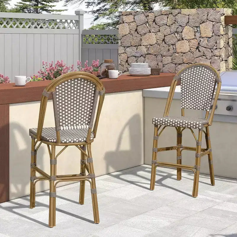 PURPLE LEAF Tabourets de bar français, lot de 2, avec dossier, en rotin, osier, avec repose-pieds, pour îlot de cuisine, tabourets de bar d'extérieur