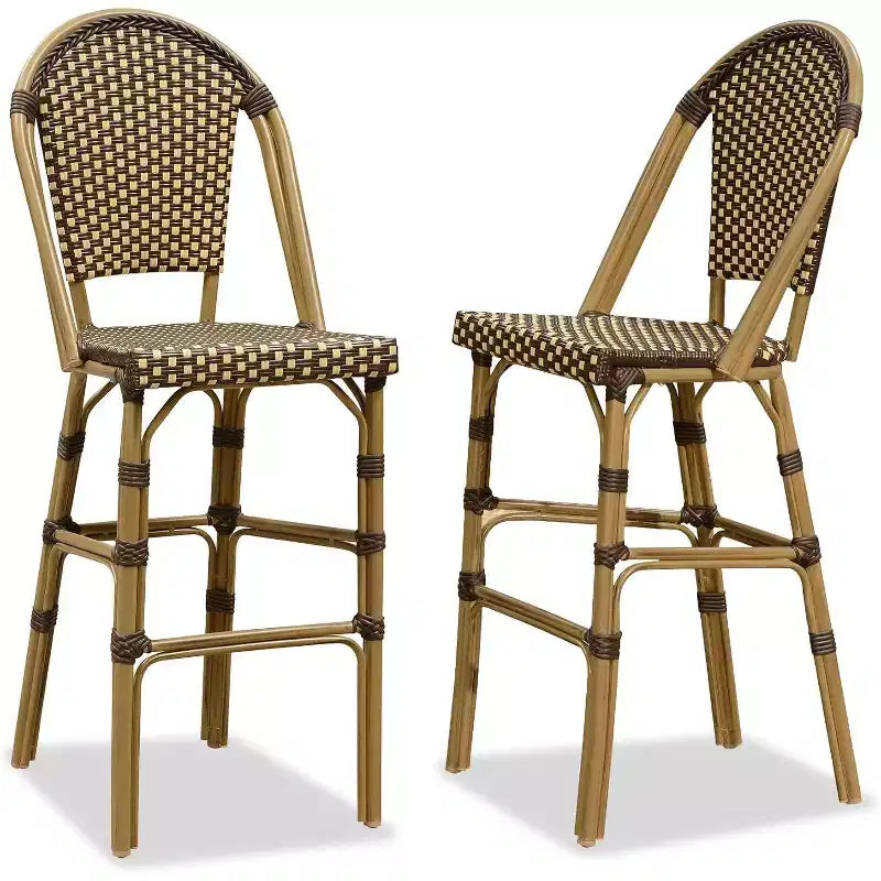 PURPLE LEAF Tabourets de bar français, lot de 2, avec dossier, en rotin, osier, avec repose-pieds, pour îlot de cuisine, tabourets de bar d'extérieur
