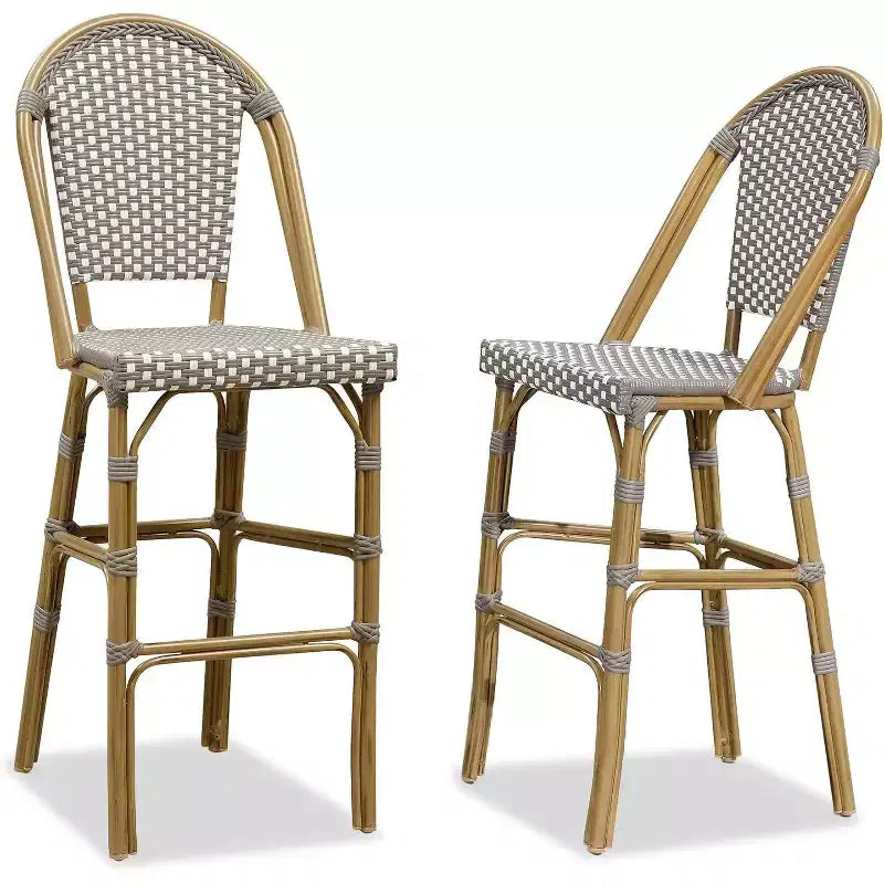 PURPLE LEAF Tabourets de bar français, lot de 2, avec dossier, en rotin, osier, avec repose-pieds, pour îlot de cuisine, tabourets de bar d'extérieur