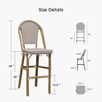 PURPLE LEAF Tabourets de bar français, lot de 2, avec dossier, en rotin, osier, avec repose-pieds, pour îlot de cuisine, tabourets de bar d'extérieur