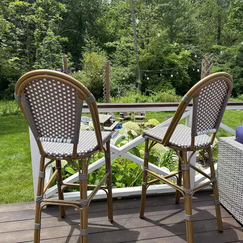 PURPLE LEAF Tabourets de bar français, lot de 2, avec dossier, en rotin, osier, avec repose-pieds, pour îlot de cuisine, tabourets de bar d'extérieur
