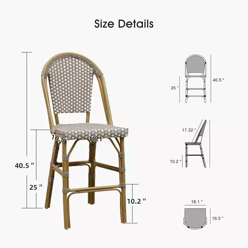 PURPLE LEAF Tabourets de bar français, lot de 2, avec dossier, en rotin, osier, avec repose-pieds, pour îlot de cuisine, tabourets de bar d'extérieur