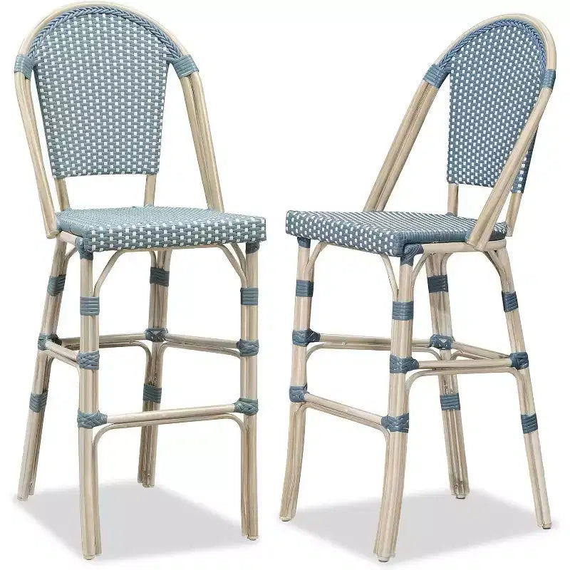 PURPLE LEAF Tabourets de bar français, lot de 2, avec dossier, en rotin, osier, avec repose-pieds, pour îlot de cuisine, tabourets de bar d'extérieur