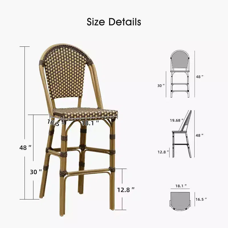PURPLE LEAF Tabourets de bar français, lot de 2, avec dossier, en rotin, osier, avec repose-pieds, pour îlot de cuisine, tabourets de bar d'extérieur
