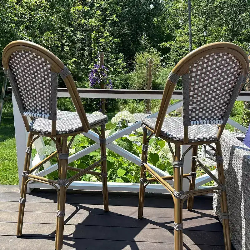 PURPLE LEAF Tabourets de bar français, lot de 2, avec dossier, en rotin, osier, avec repose-pieds, pour îlot de cuisine, tabourets de bar d'extérieur