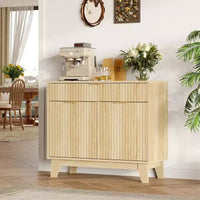 Buffet de rangement 33", armoire de bar à café cannelée avec poignées dorées, meuble console média en bois, desserte d'appoint pour salon, cuisine, maison