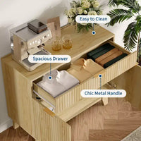Buffet de rangement 33", armoire de bar à café cannelée avec poignées dorées, meuble console média en bois, desserte d'appoint pour salon, cuisine, maison
