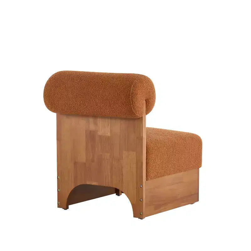 Chaise longue moderne en bouclette avec cadre en bois massif et dossier roulé, tapisserie douce, pour diverses pièces