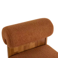 Chaise longue moderne en bouclette avec cadre en bois massif et dossier roulé, tapisserie douce, pour diverses pièces