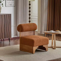 Chaise longue moderne en bouclette avec cadre en bois massif et dossier roulé, tapisserie douce, pour diverses pièces