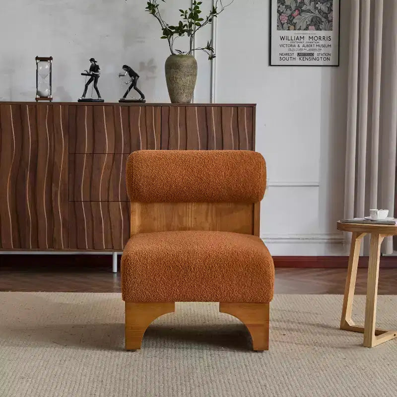 Chaise longue moderne en bouclette avec cadre en bois massif et dossier roulé, tapisserie douce, pour diverses pièces