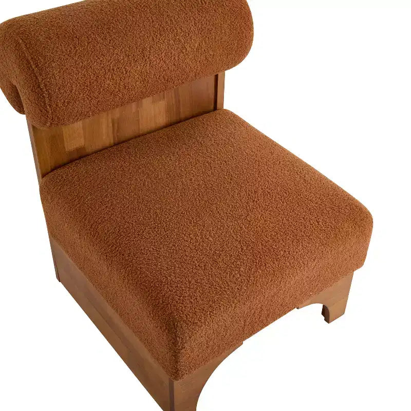 Chaise longue moderne en bouclette avec cadre en bois massif et dossier roulé, tapisserie douce, pour diverses pièces