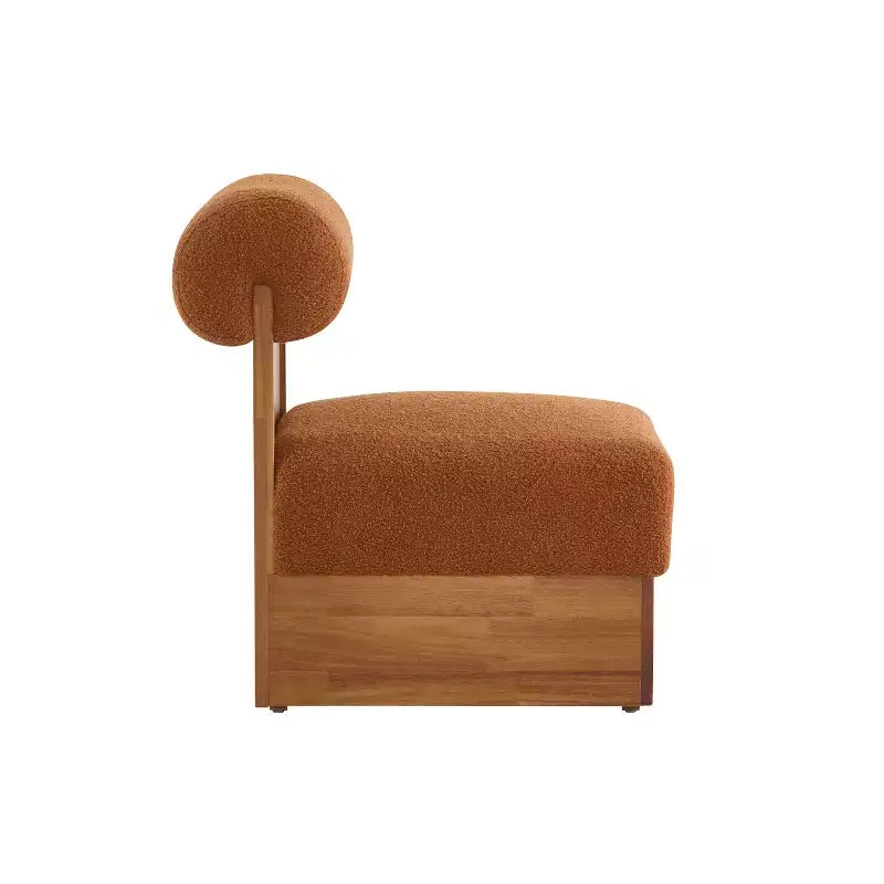 Chaise longue moderne en bouclette avec cadre en bois massif et dossier roulé, tapisserie douce, pour diverses pièces